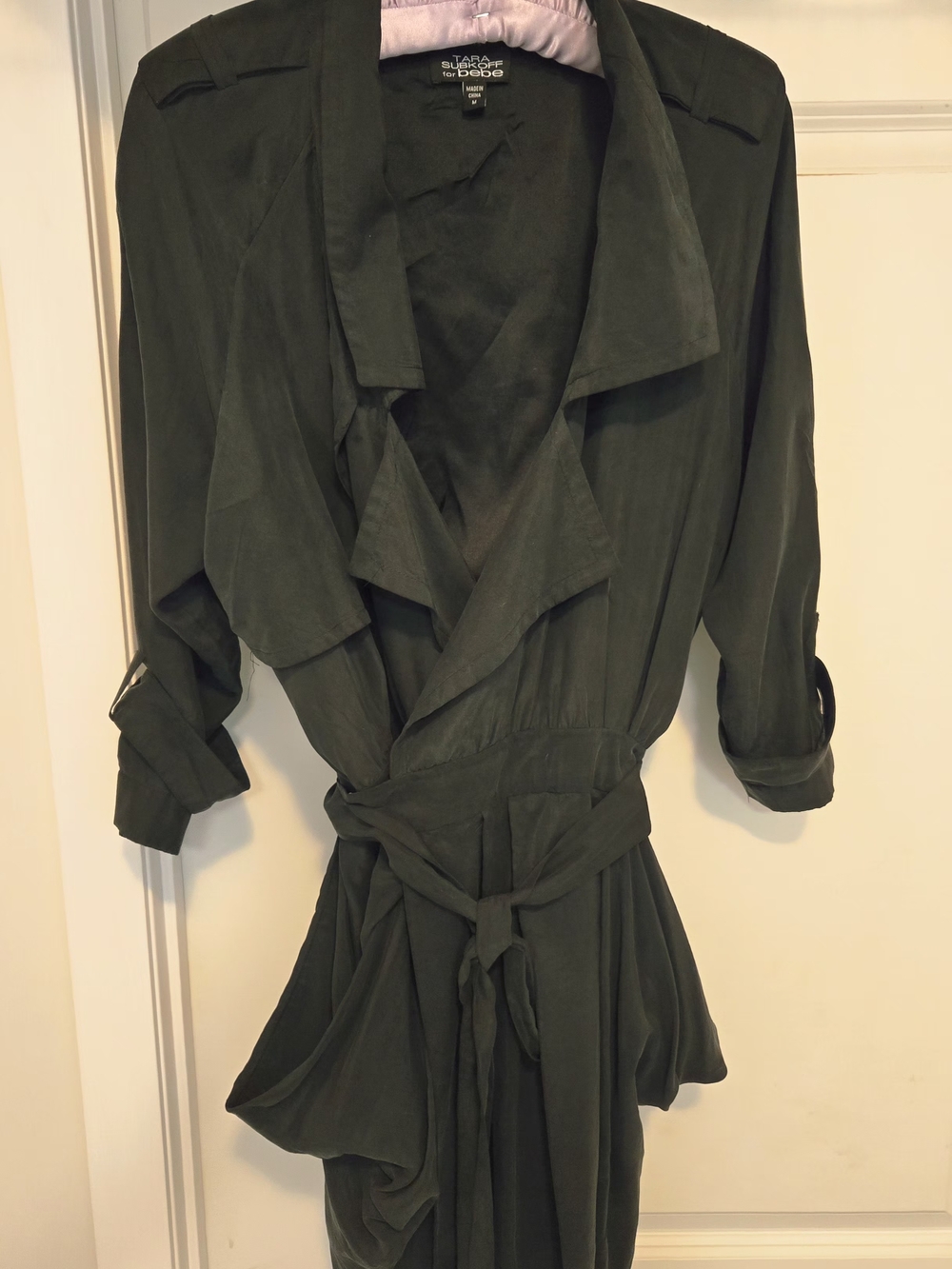 SILK Vintage Blue  Wrap Trench Jacket  bebe Size M